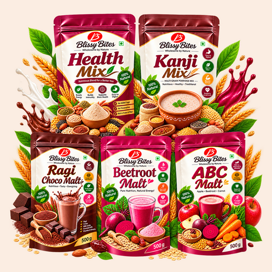 Family Combo 5 × 500g (ABC Malt + Beetroot Malt + Ragi Choco Malt + Kanji Mix + Health Mix)